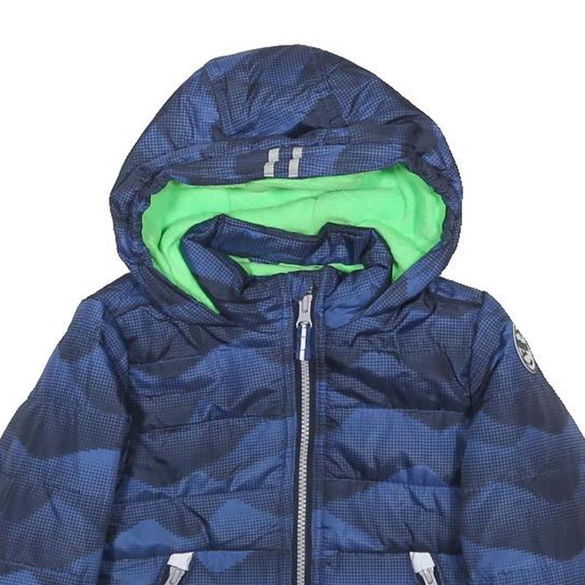 OSH KOSH Boys Blue Printed Jacket 2Y Polyester Hooded Zip Up Warm Outerwear
