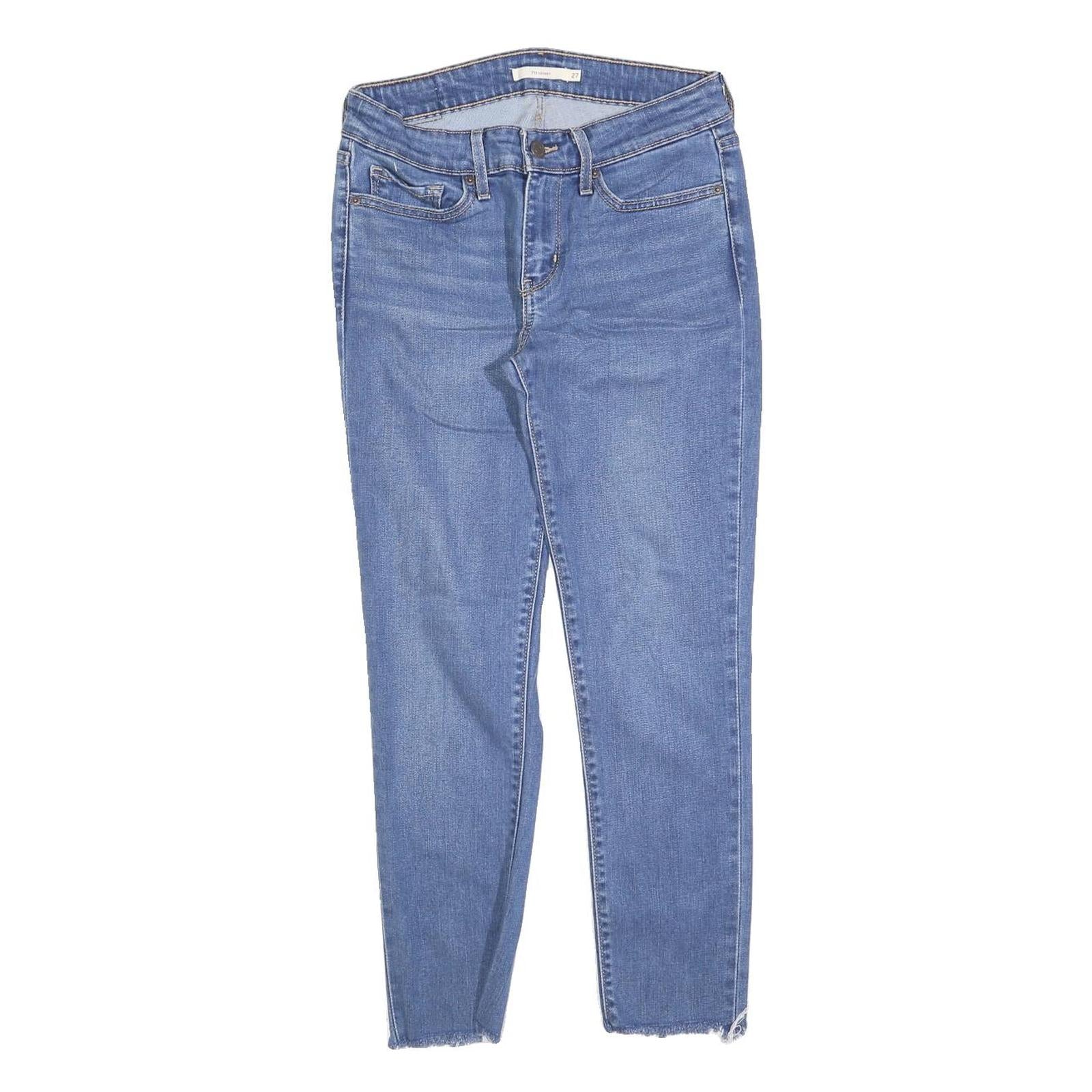 LEVI'S 711 Womens Jeans Blue Slim Skinny Denim Light W27 L25 Zip Frayed Hem