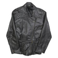 Womens Black Faux Leather Jacket M Polycotton Zip Classic Fit Collar Stylish
