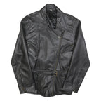 Womens Black Faux Leather Jacket M Polycotton Zip Classic Fit Collar Stylish