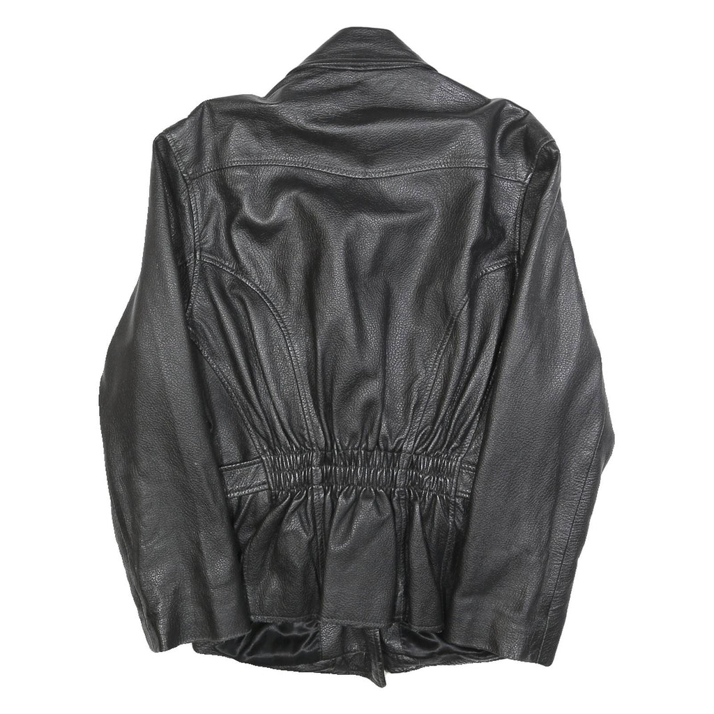 Womens Black Faux Leather Jacket M Polycotton Zip Classic Fit Collar Stylish