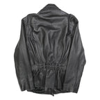 Womens Black Faux Leather Jacket M Polycotton Zip Classic Fit Collar Stylish