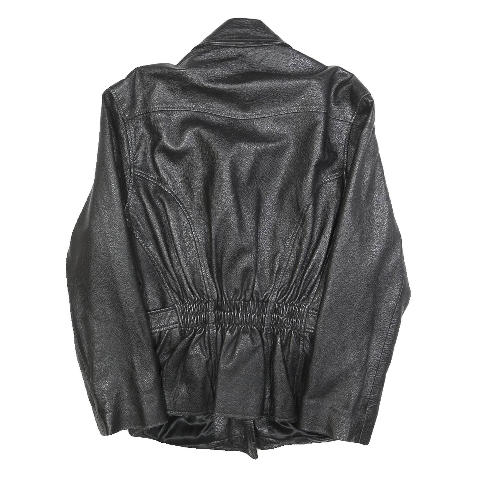 Womens Black Faux Leather Jacket M Polycotton Zip Classic Fit Collar Stylish