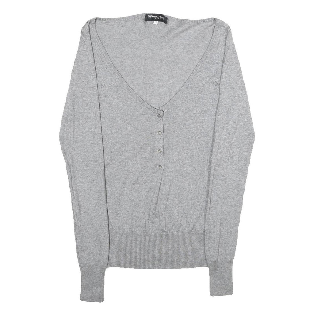 PATRIZIA PEPE Womens Grey Plain V-Neck Basic Knit S Slim Jumper Lightweight
