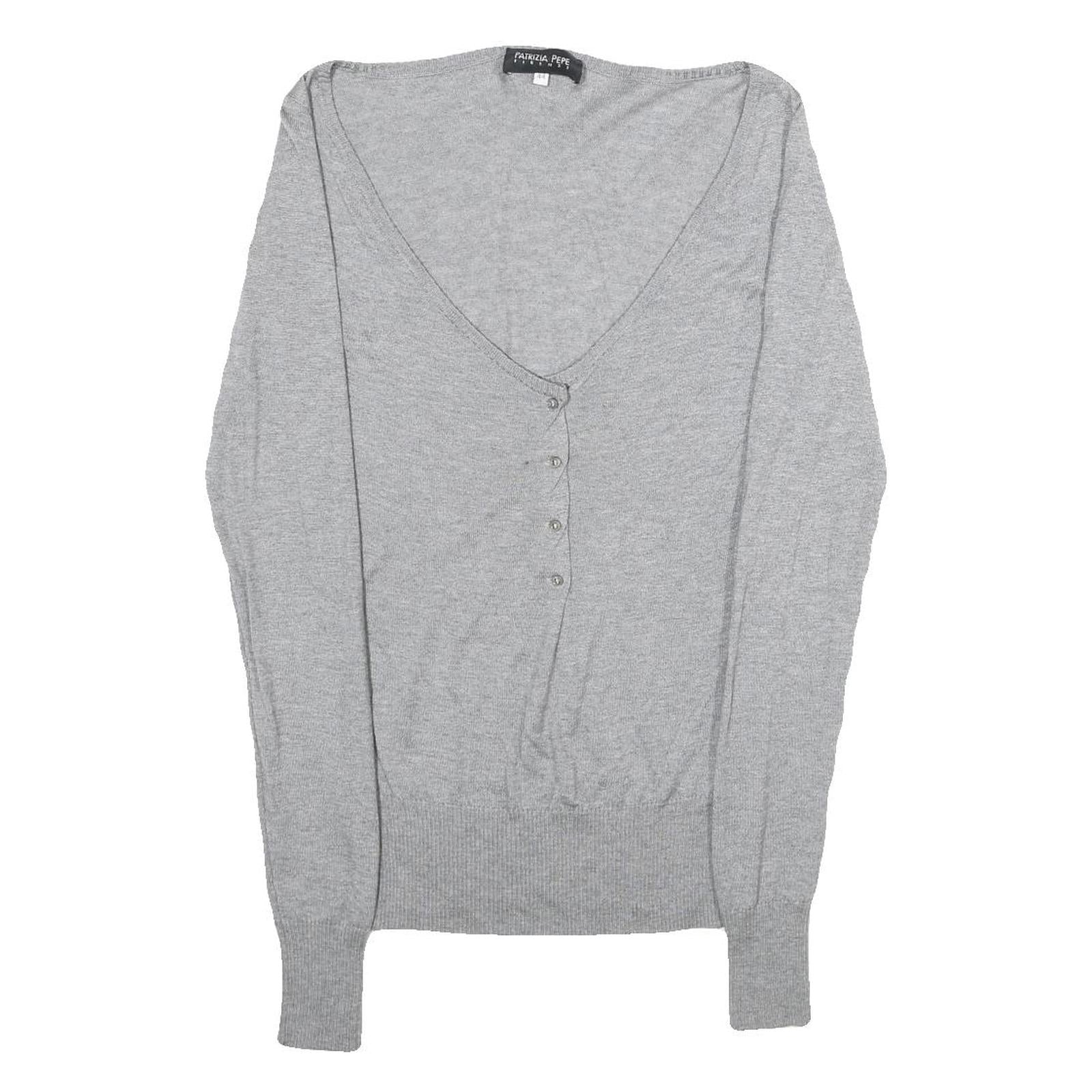 PATRIZIA PEPE Womens Grey Plain V-Neck Basic Knit S Slim Jumper Lightweight