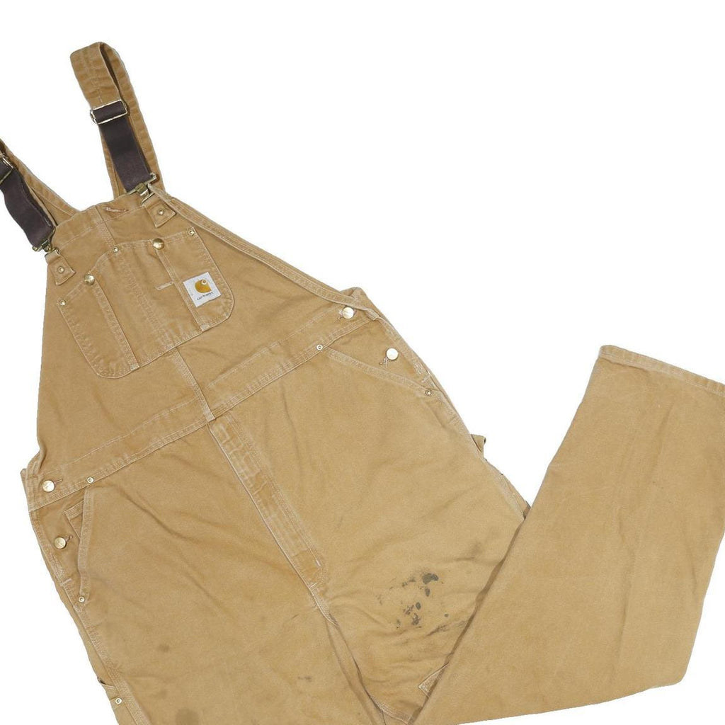 CARHARTT Mens Beige Cotton Dungarees Loose Fit Plain 3XL W46 L34 Heavy Duty