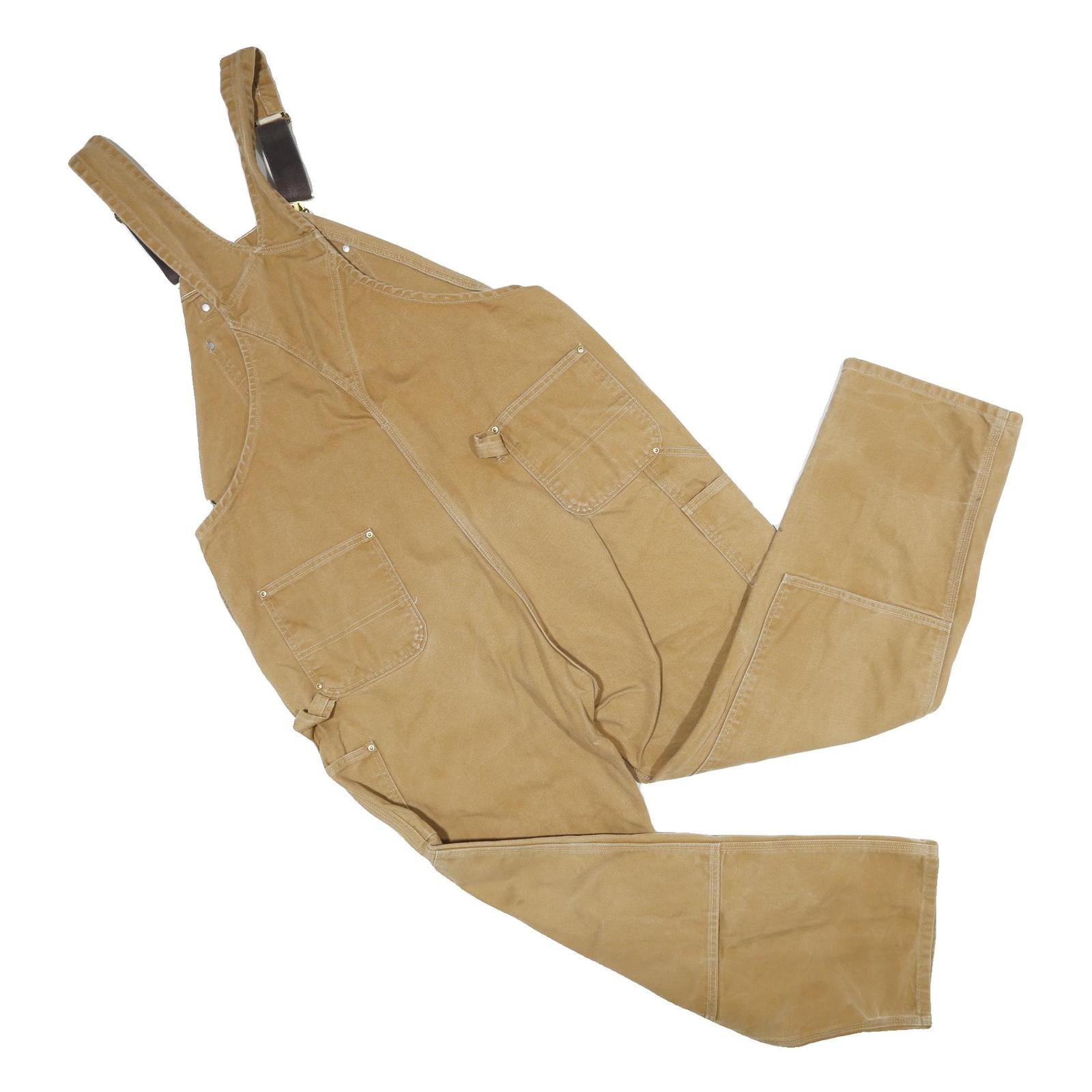 CARHARTT Mens Beige Cotton Dungarees Loose Fit Plain 3XL W46 L34 Heavy Duty