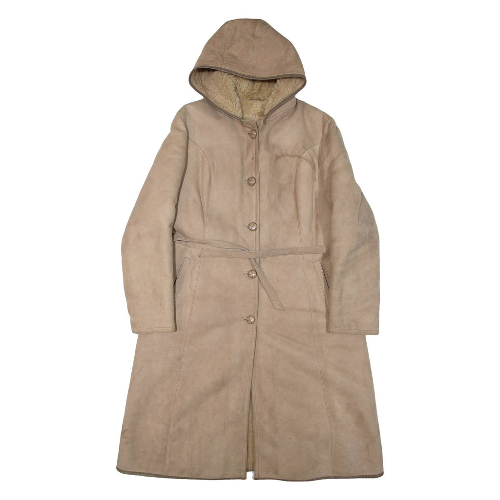 Belted Womens Coat Brown Leather Faux Leather Hooded XL