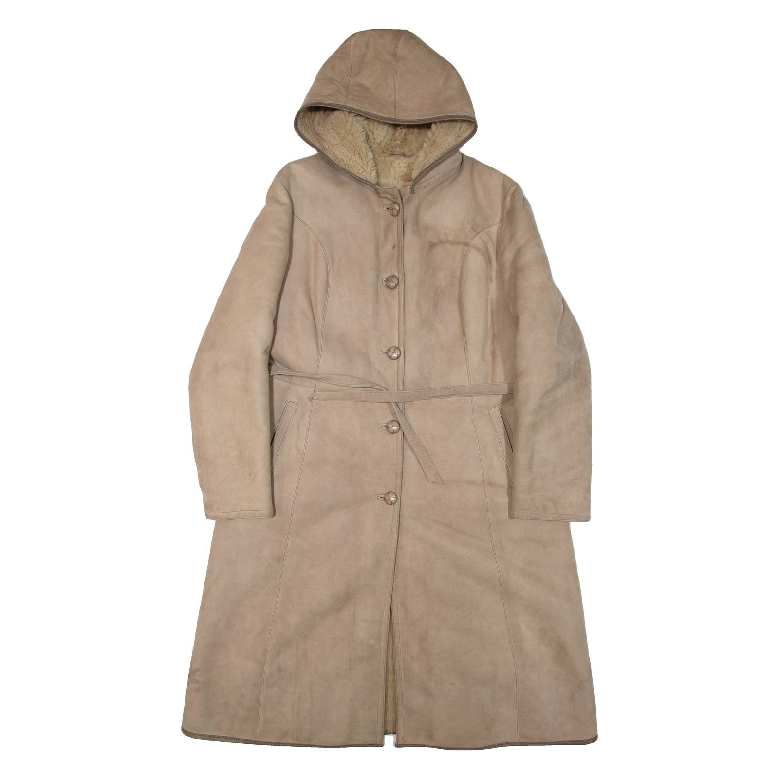 Belted Womens Coat Brown Leather Faux Leather Hooded XL