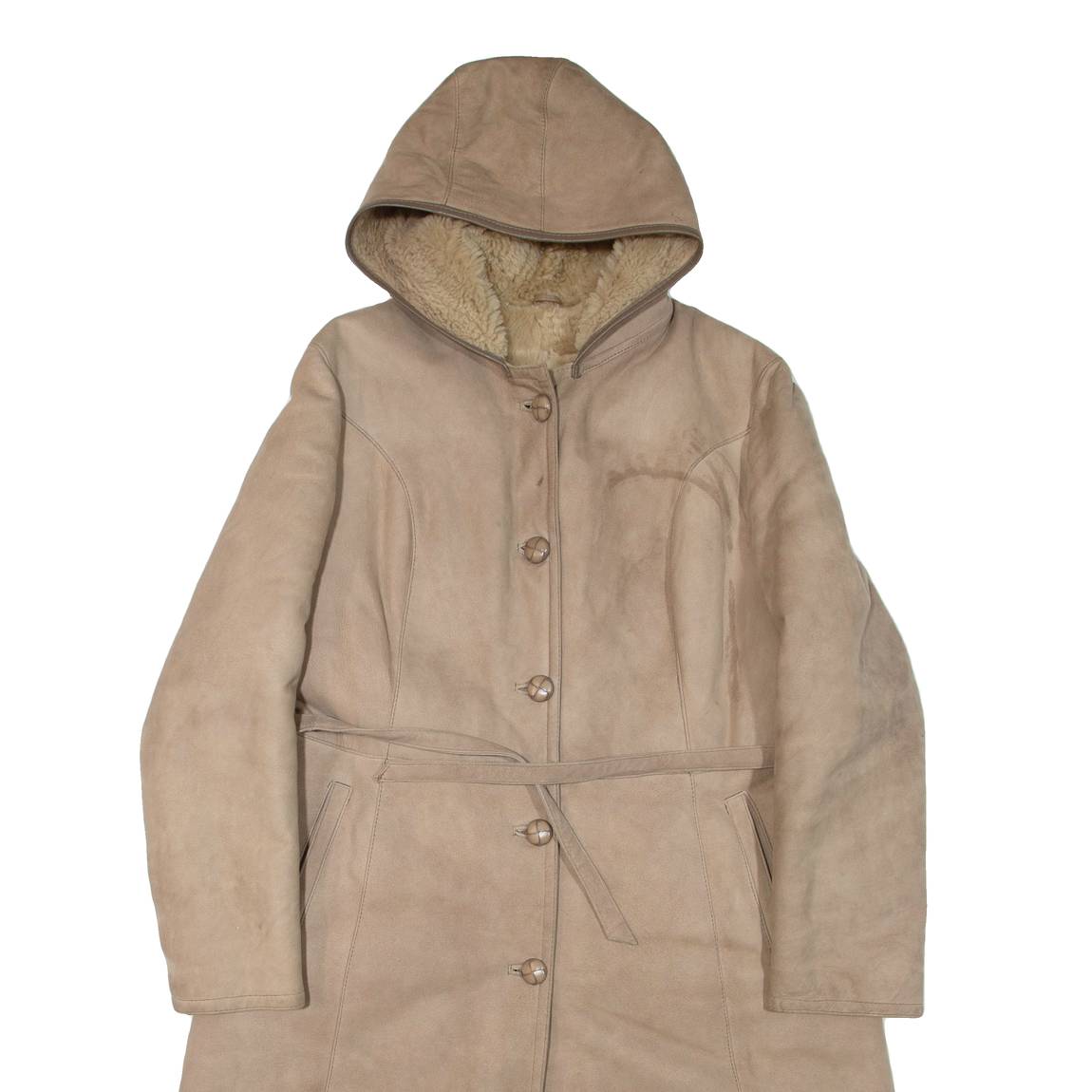 Belted Womens Coat Brown Leather Faux Leather Hooded XL