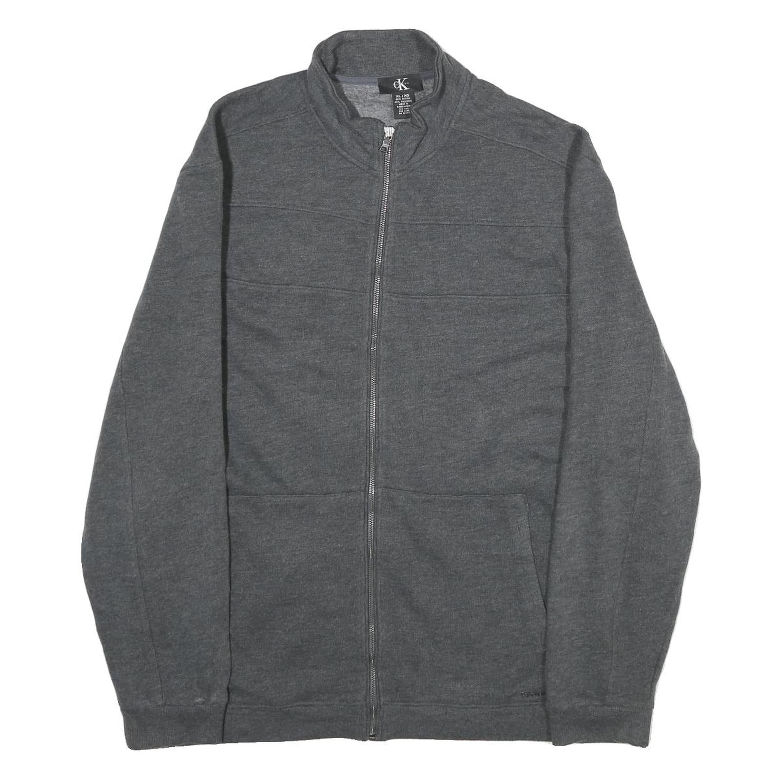 CALVIN KLEIN Mens Grey Cotton Zip Jacket XL Knit Classic Casual Comfortable