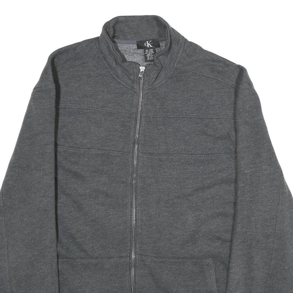 CALVIN KLEIN Mens Grey Cotton Zip Jacket XL Knit Classic Casual Comfortable