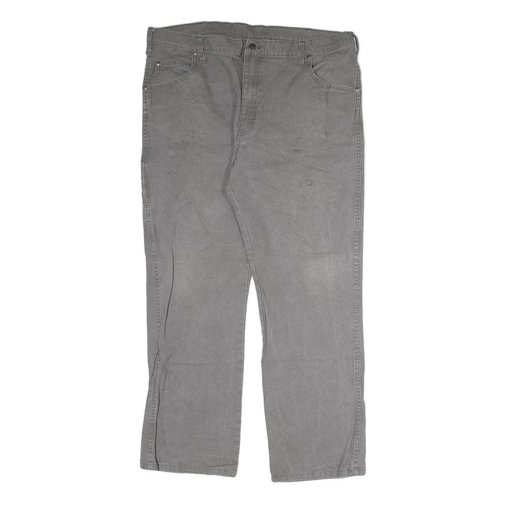 DICKIES Mens Cotton Grey Regular Straight Trousers W40 L30 Workwear Utility Zip