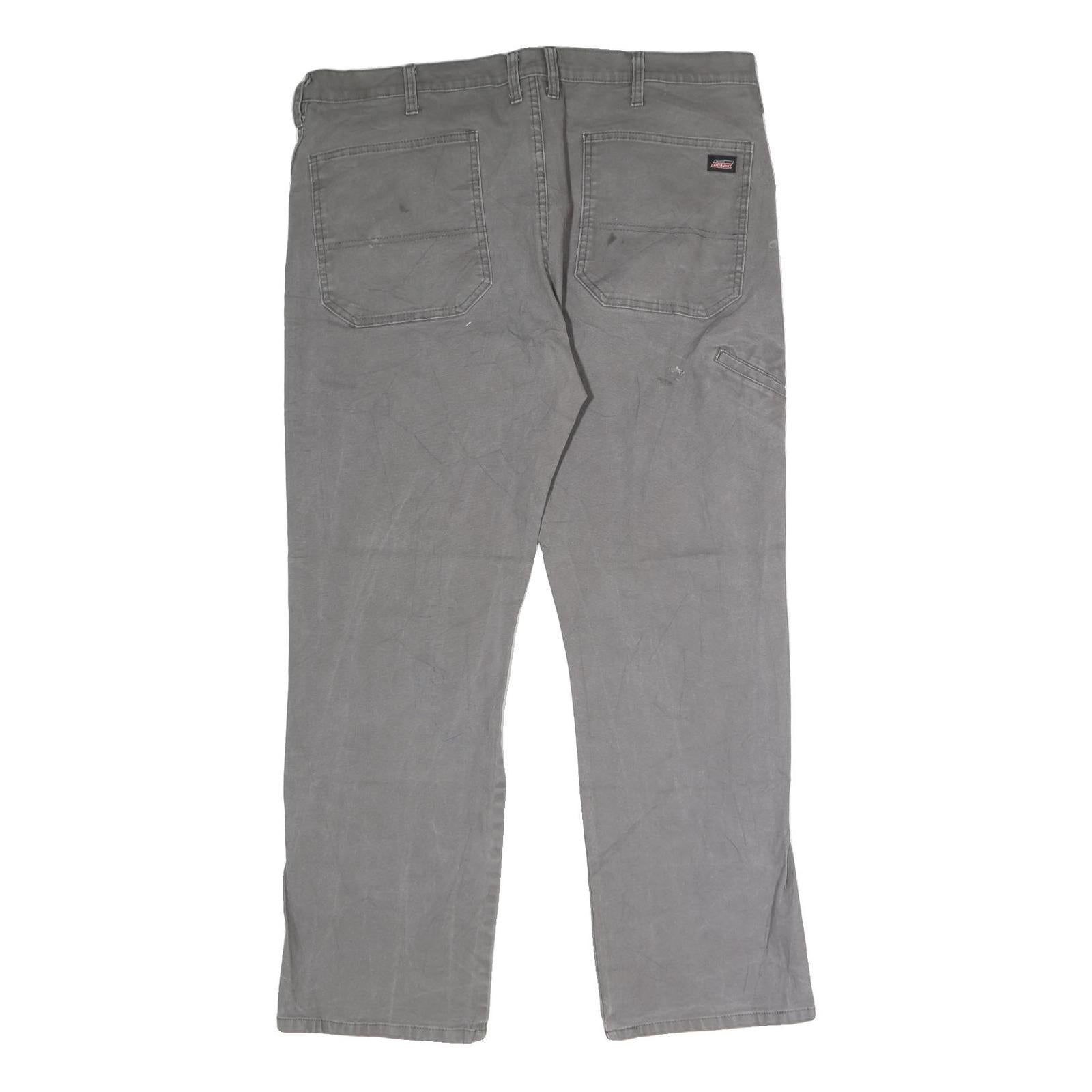 DICKIES Mens Cotton Grey Regular Straight Trousers W40 L30 Workwear Utility Zip