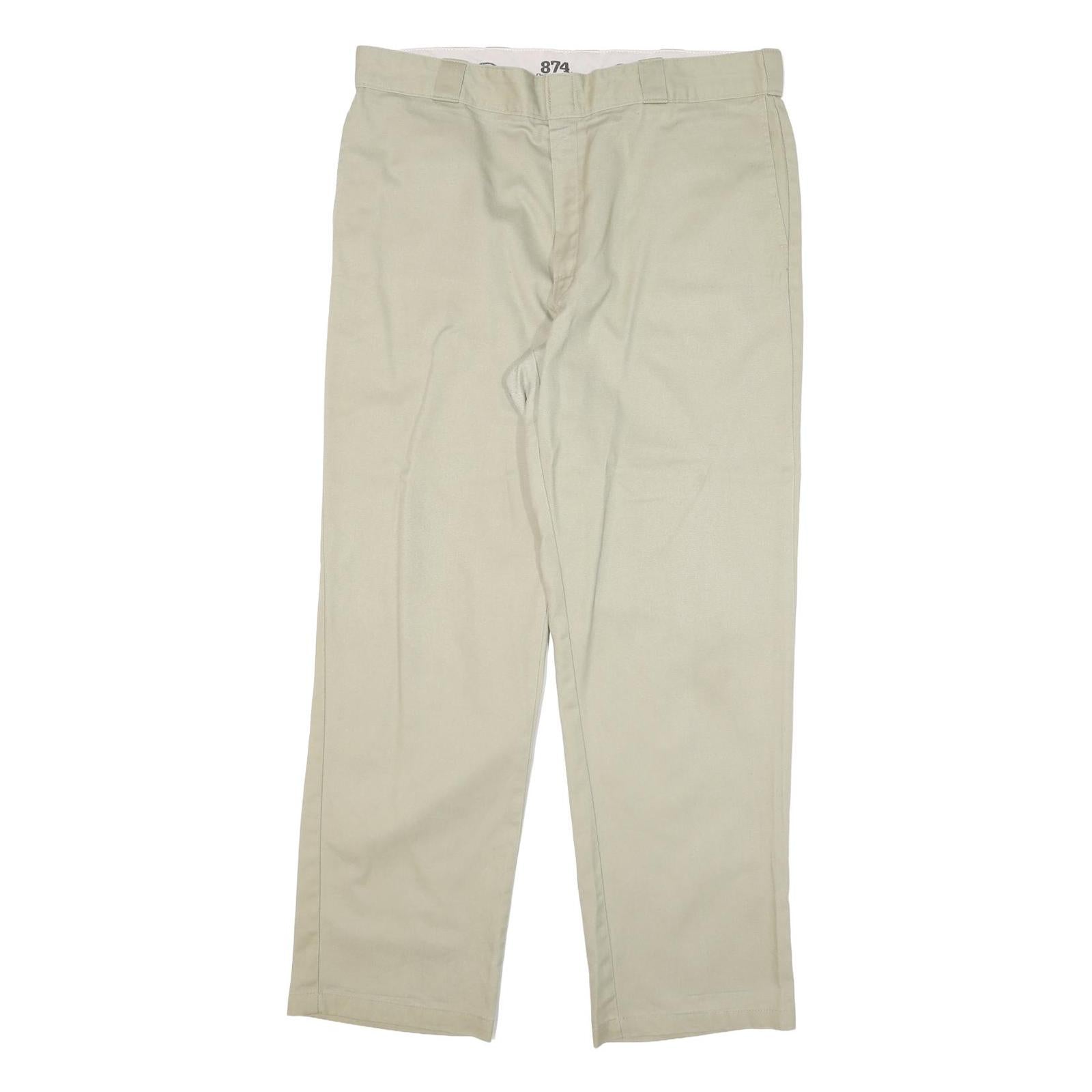 DICKIES Mens Cotton Blend Beige Regular Fit Straight Leg Trousers W38 L32