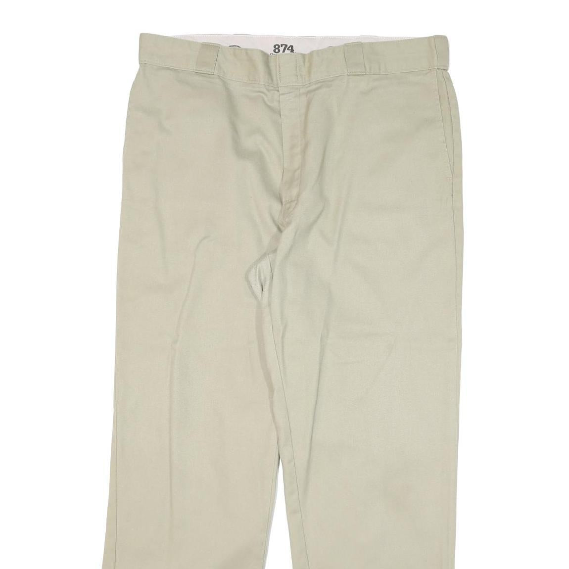 DICKIES Mens Cotton Blend Beige Regular Fit Straight Leg Trousers W38 L32