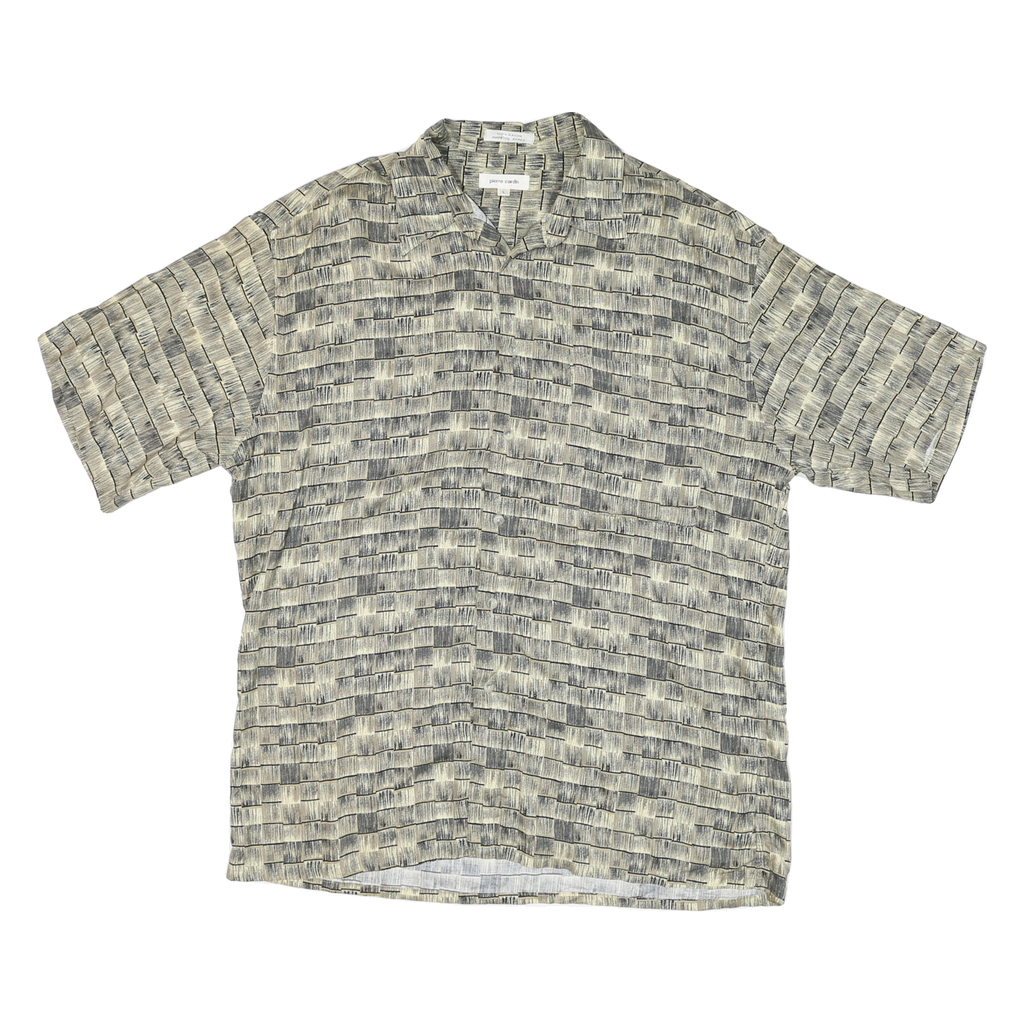 PIERRE CARDIN Mens Grey & Beige Printed Cotton Blend Shirt L Casual Summer