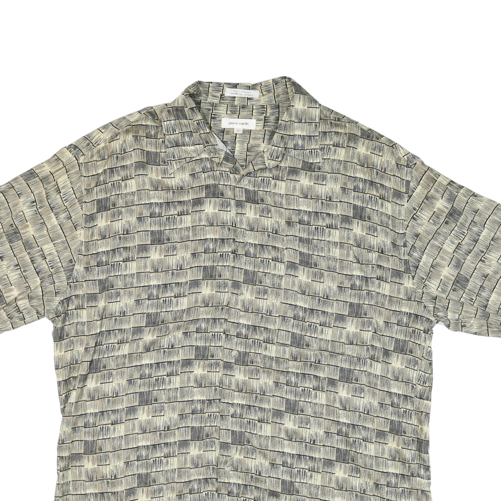 PIERRE CARDIN Mens Grey & Beige Printed Cotton Blend Shirt L Casual Summer