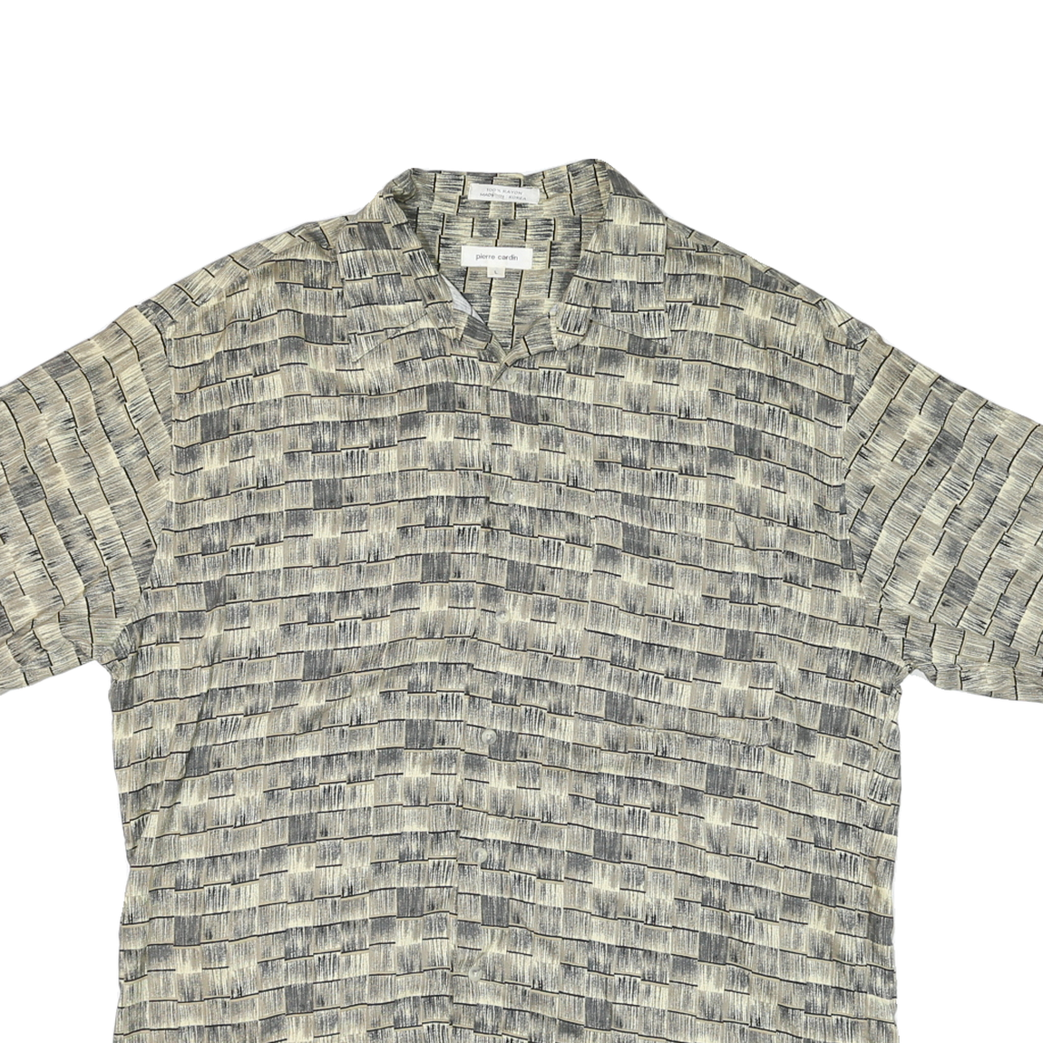 PIERRE CARDIN Mens Grey & Beige Printed Cotton Blend Shirt L Casual Summer