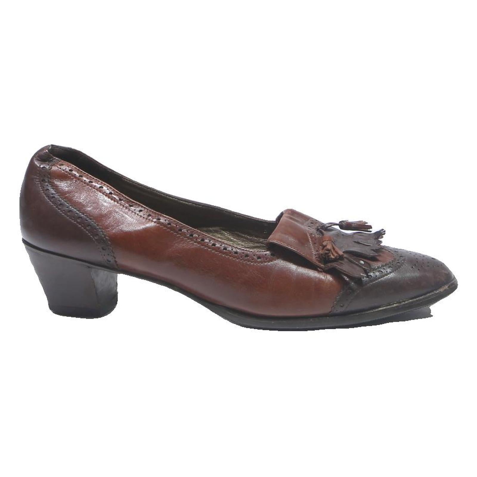 BALLY Womens Leather Brown Heeled Shoes UK 5.5 Tassel Vintage Classic