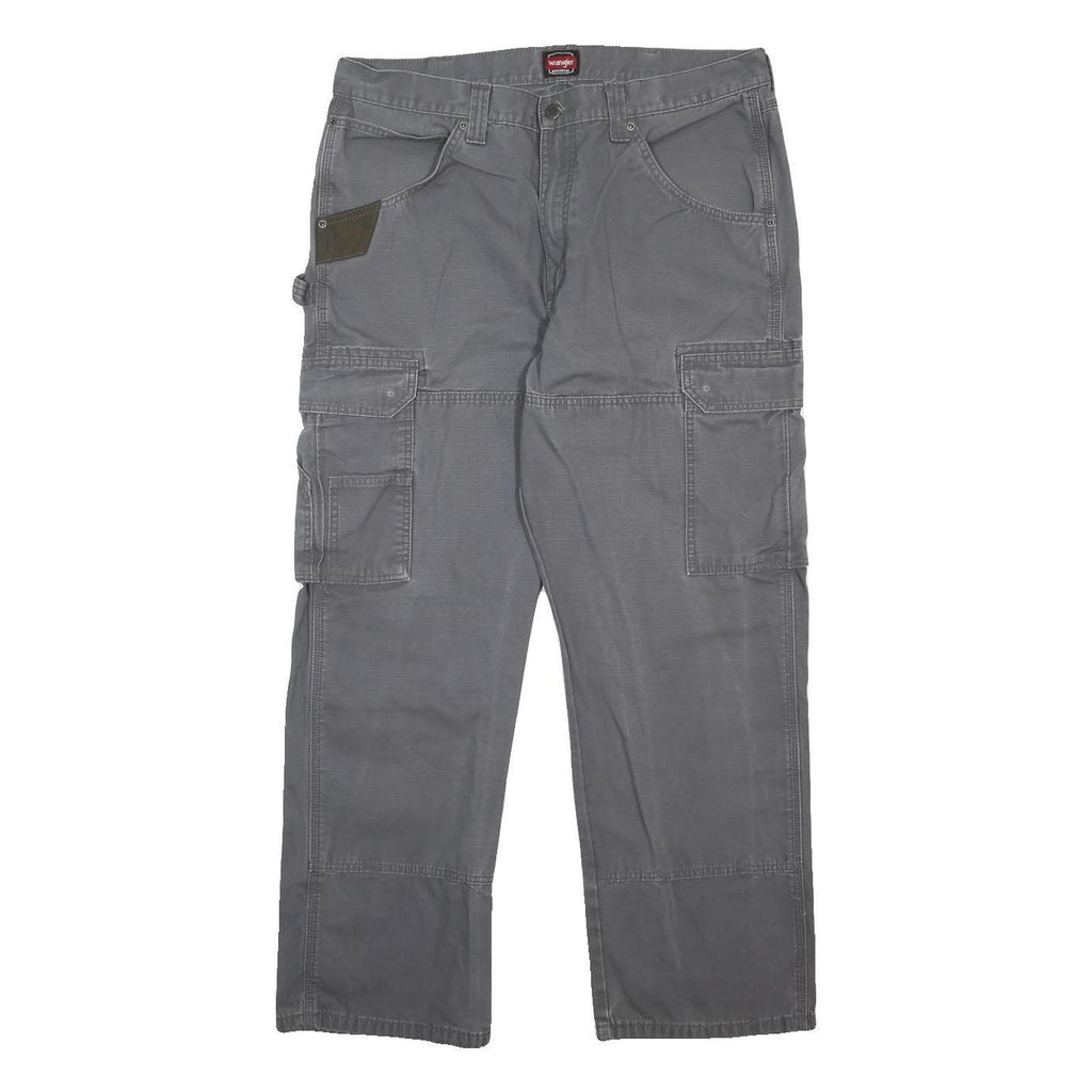 WRANGLER Mens Cotton Grey Relaxed Cargo Trousers W36 L30 Workwear Utility