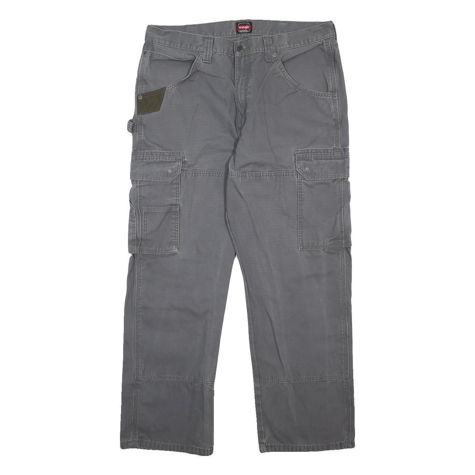 WRANGLER Mens Cotton Grey Relaxed Cargo Trousers W36 L30 Workwear Utility
