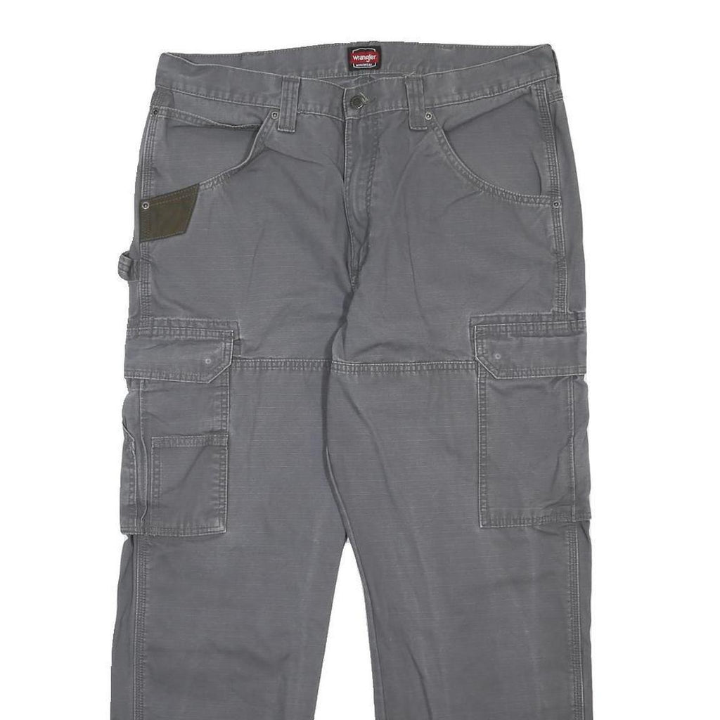 WRANGLER Mens Cotton Grey Relaxed Cargo Trousers W36 L30 Workwear Utility