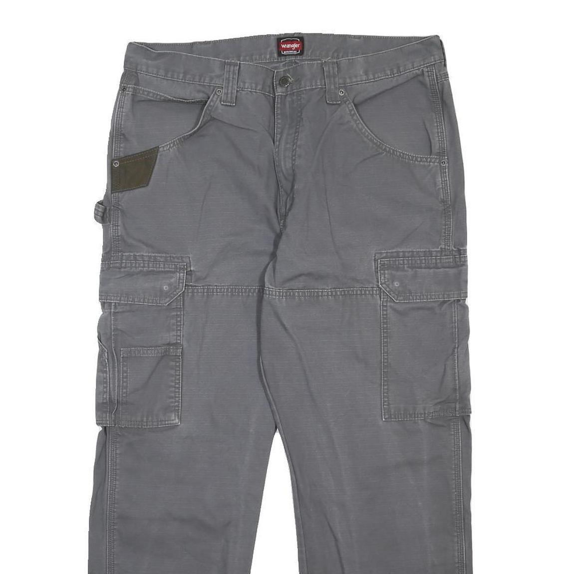 WRANGLER Mens Cotton Grey Relaxed Cargo Trousers W36 L30 Workwear Utility
