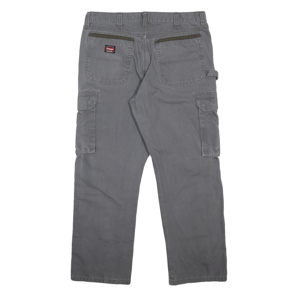WRANGLER Mens Cotton Grey Relaxed Cargo Trousers W36 L30 Workwear Utility