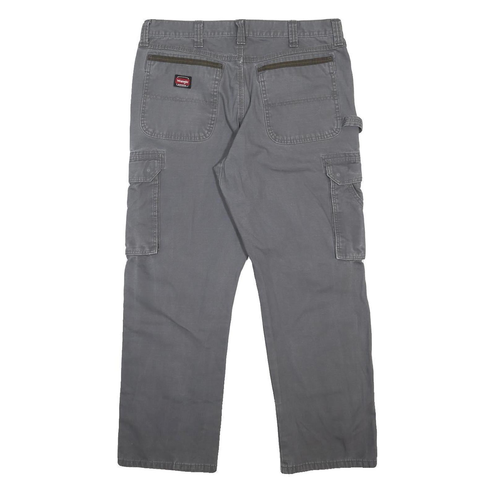 WRANGLER Mens Cotton Grey Relaxed Cargo Trousers W36 L30 Workwear Utility