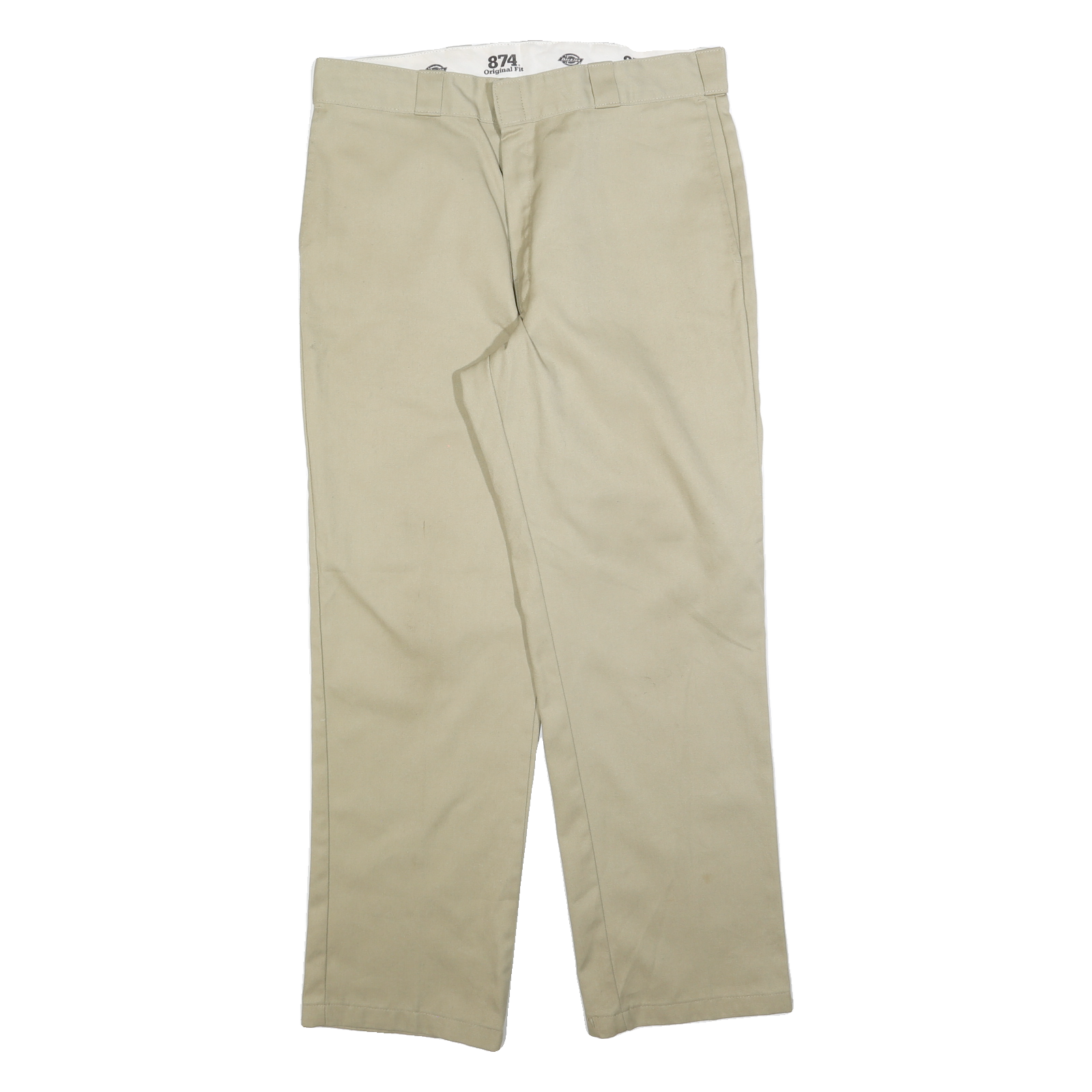 DICKIES Mens Cotton Blend Beige Regular Fit Straight Leg Trousers W36 L34