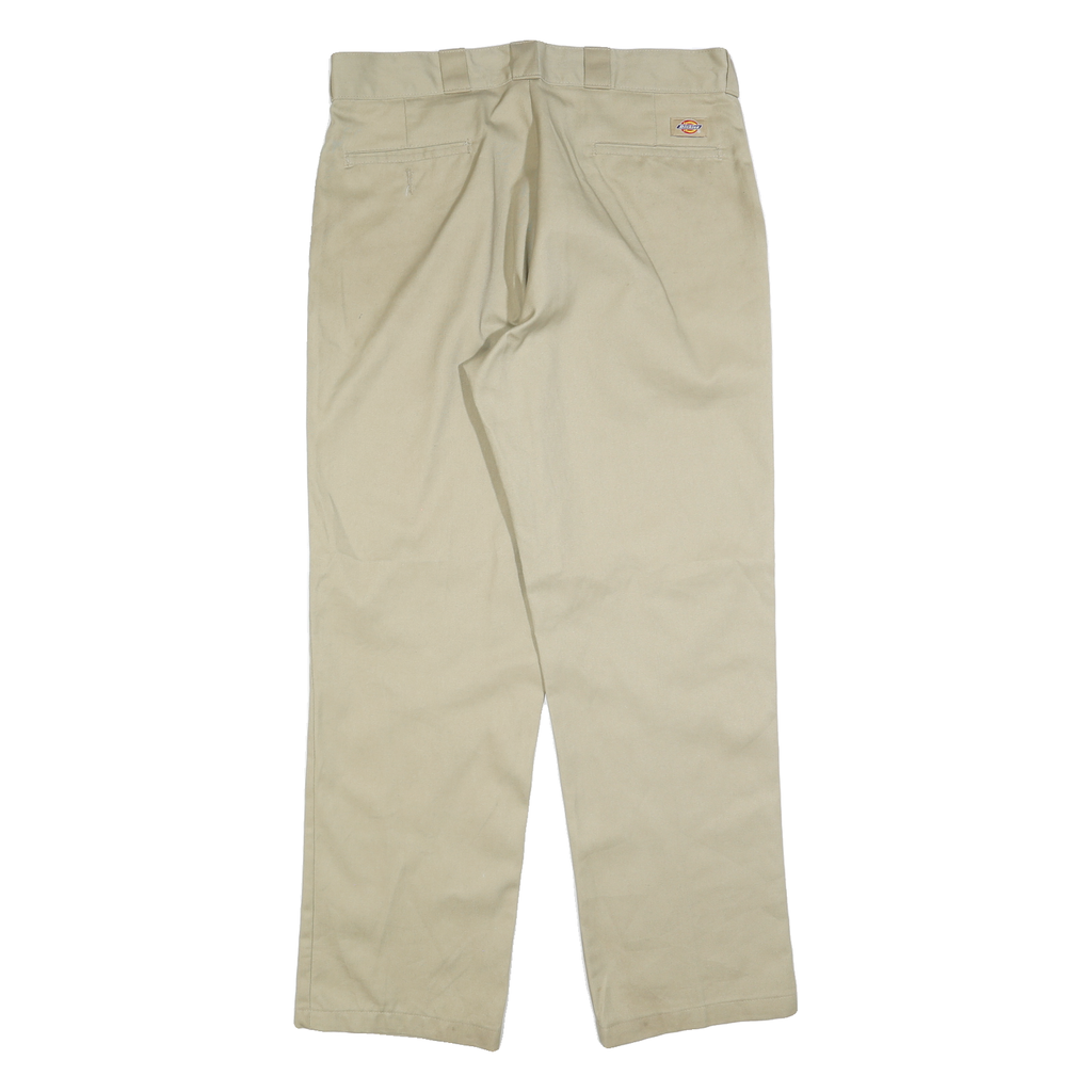 DICKIES Mens Cotton Blend Beige Regular Fit Straight Leg Trousers W36 L34