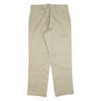 DICKIES Mens Cotton Blend Beige Regular Fit Straight Leg Trousers W36 L34