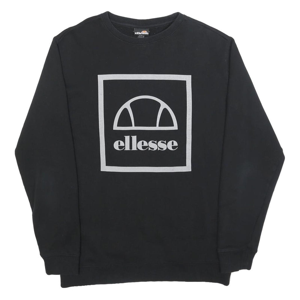 ELLESSE Mens Black Sweatshirt Crew Neck M Logo Print Casual Pullover