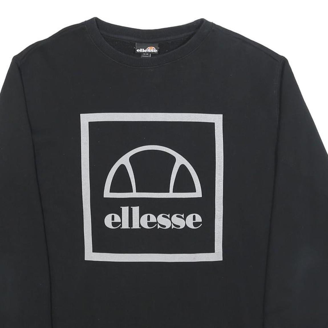 ELLESSE Mens Black Sweatshirt Crew Neck M Logo Print Casual Pullover
