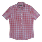MARKS&SPENCERS Mens Red & Blue Check Shirt S Button Down Collar Short Sleeve