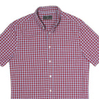 MARKS&SPENCERS Mens Red & Blue Check Shirt S Button Down Collar Short Sleeve