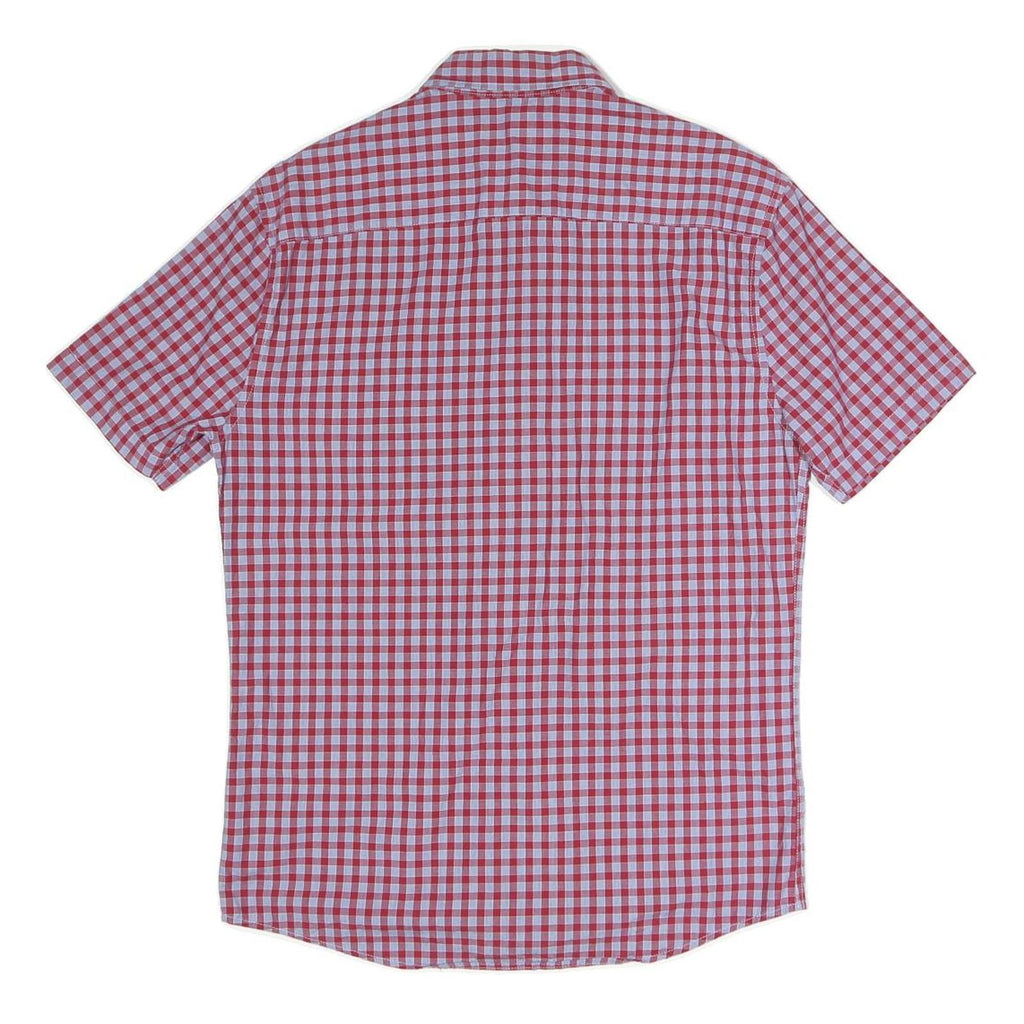 MARKS&SPENCERS Mens Red & Blue Check Shirt S Button Down Collar Short Sleeve