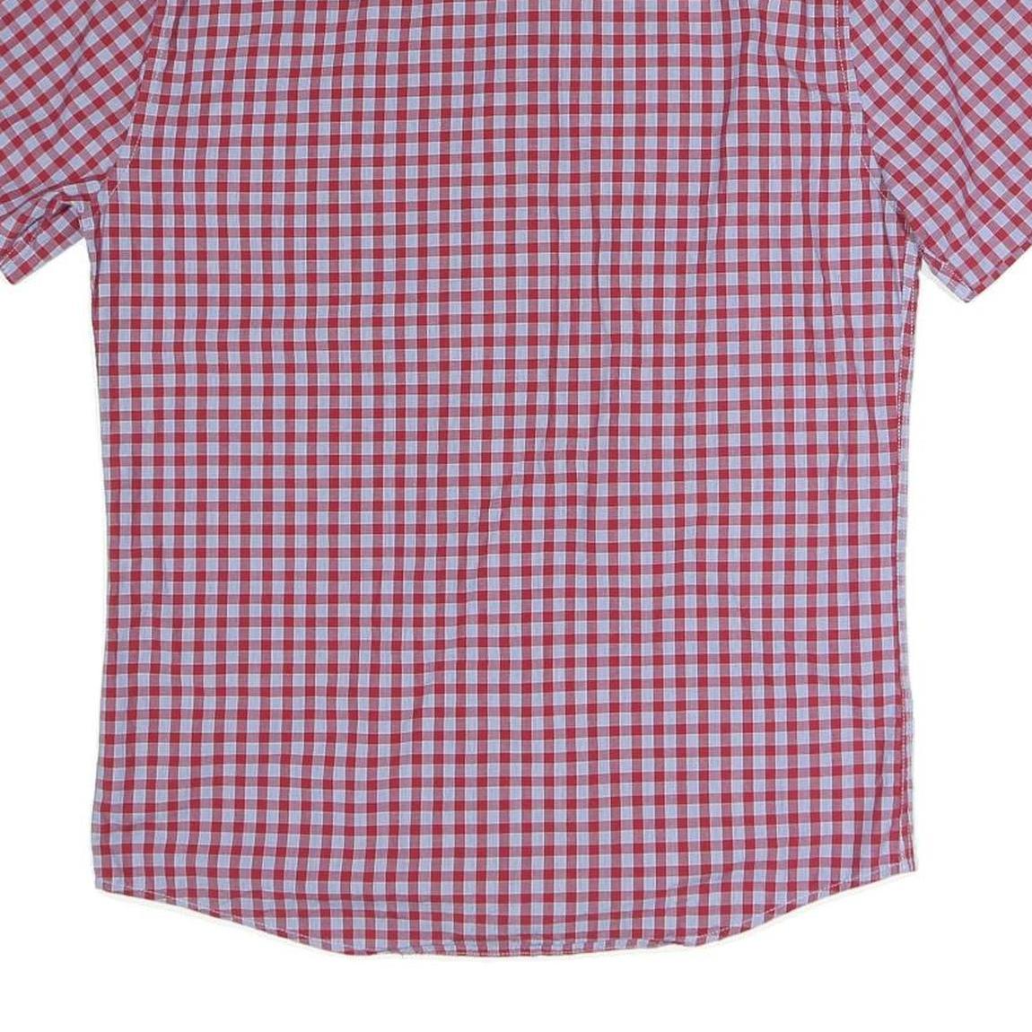 MARKS&SPENCERS Mens Red & Blue Check Shirt S Button Down Collar Short Sleeve