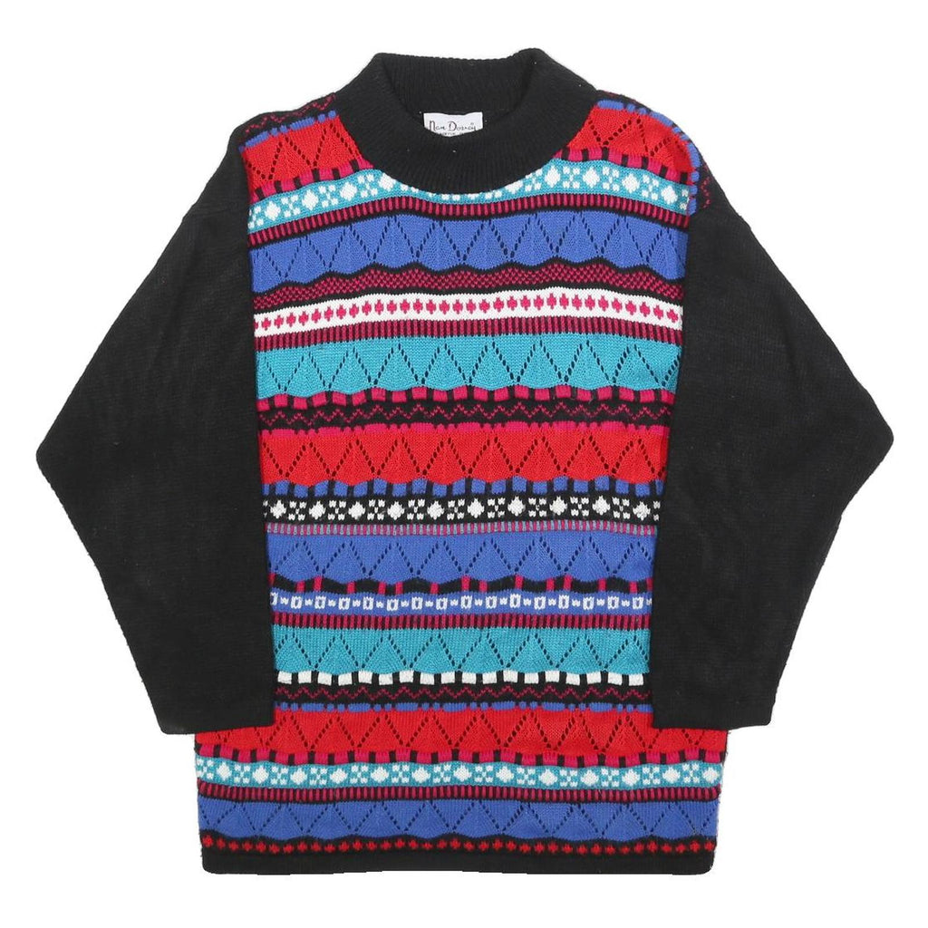 NAN DOVEY Womens Black And Red Patterned Jumper Round Neck Chunky Knit M Acrylic