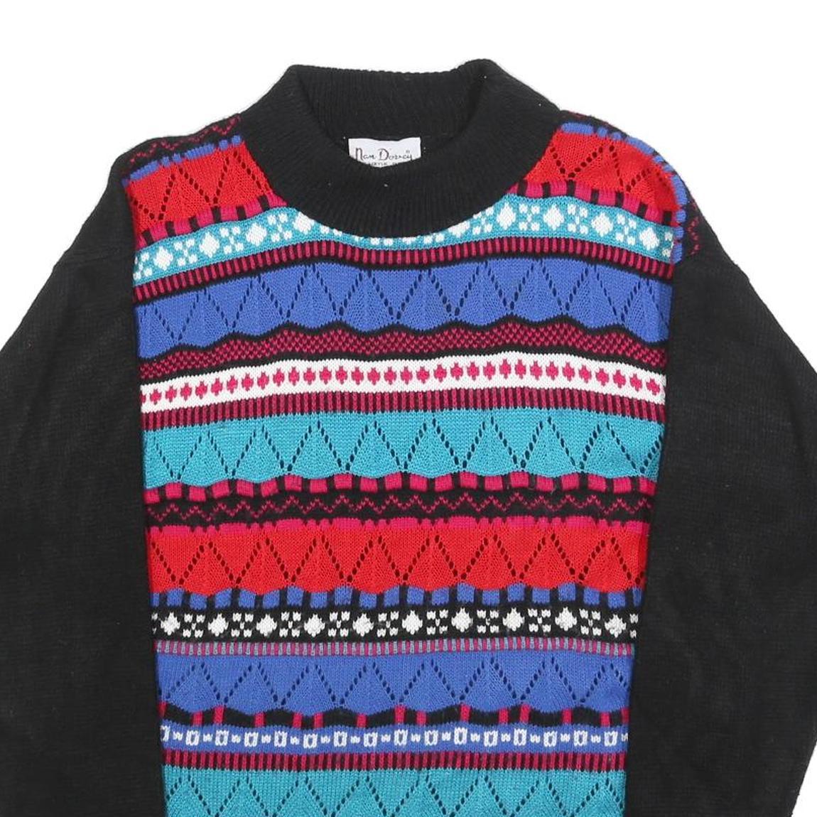 NAN DOVEY Womens Black And Red Patterned Jumper Round Neck Chunky Knit M Acrylic