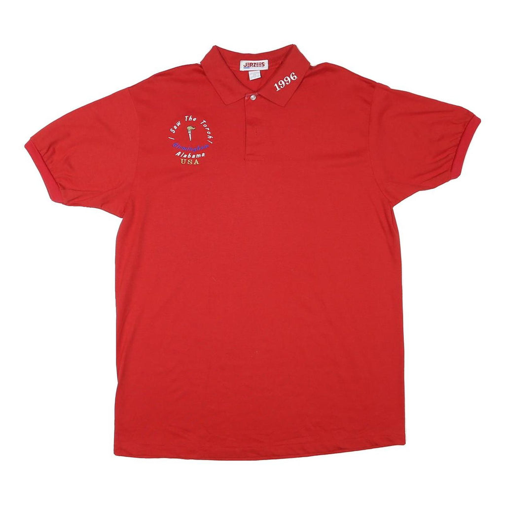 JERZEES Mens Red 1996 Embroidered Cotton Blend Polo Shirt XL Casual Classic Fit