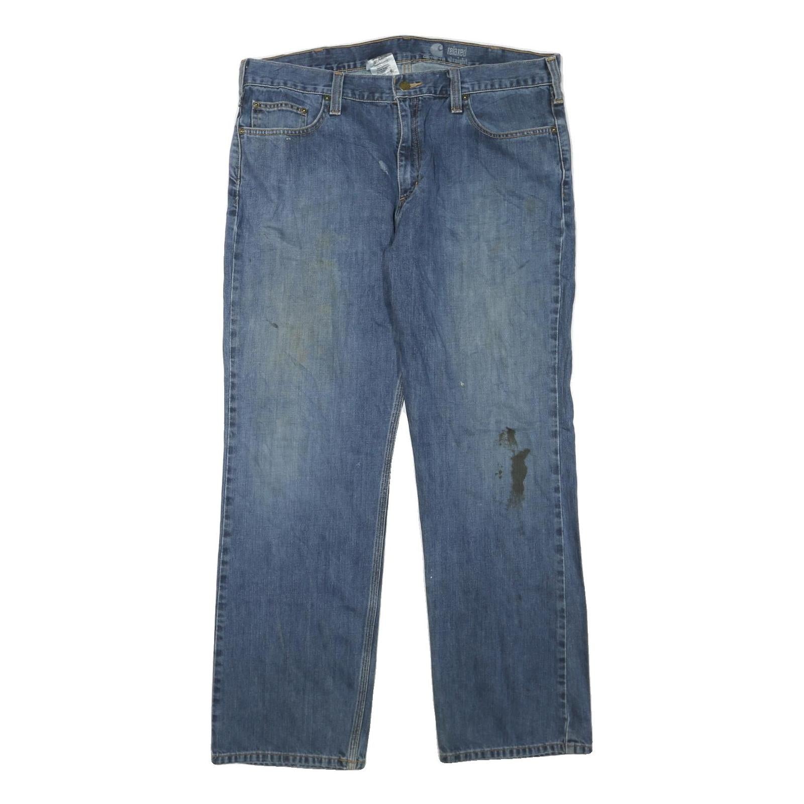 CARHARTT Mens Jeans Blue Regular Straight Denim W36 L32 Workwear Zip Closure