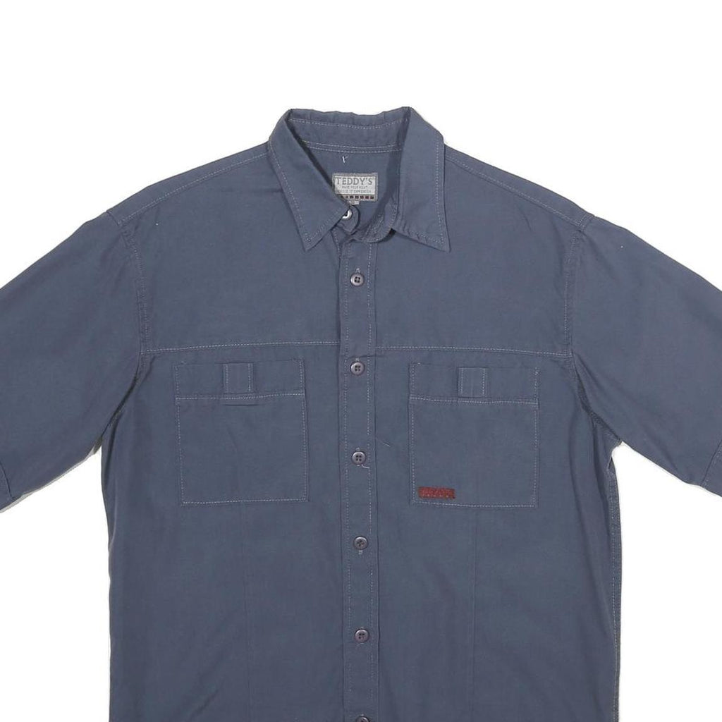 TEDDY'S Mens Blue Polyester Blend Short Sleeve Shirt S Casual Button Pocket