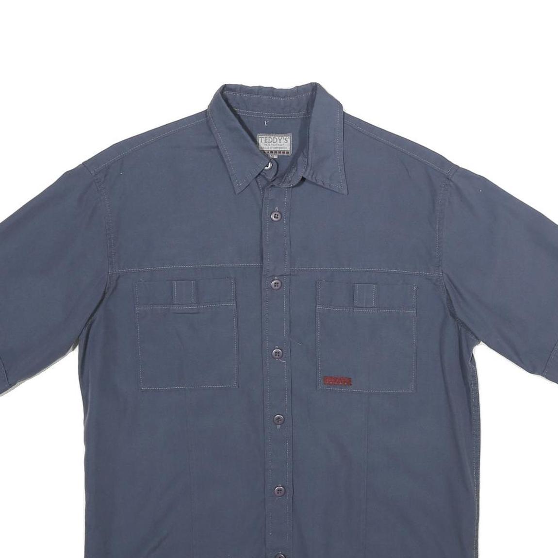 TEDDY'S Mens Blue Polyester Blend Short Sleeve Shirt S Casual Button Pocket