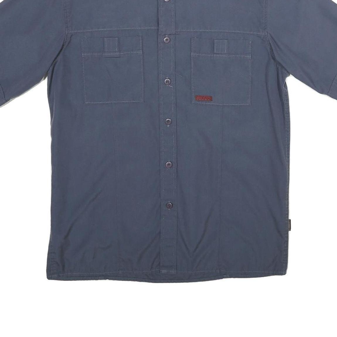 TEDDY'S Mens Blue Polyester Blend Short Sleeve Shirt S Casual Button Pocket