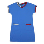 TOMMY HILFIGER Womens Blue Fit & Flare Polyester Blend Dress Short Sleeve L