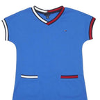 TOMMY HILFIGER Womens Blue Fit & Flare Polyester Blend Dress Short Sleeve L