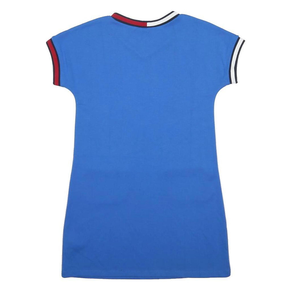 TOMMY HILFIGER Womens Blue Fit & Flare Polyester Blend Dress Short Sleeve L