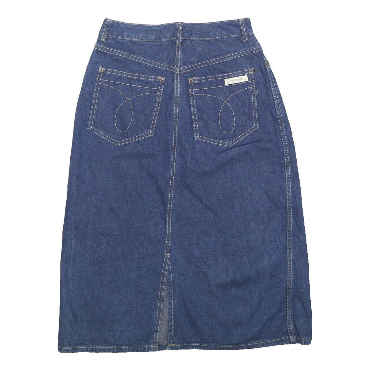 CALVIN KLEIN Womens Blue Denim Straight Midi Cotton Skirt S Pockets Zip